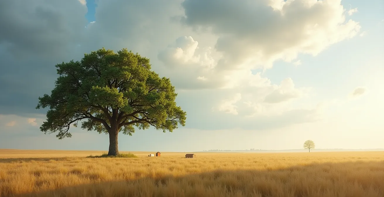 Main plantant un arbre dont les branches portent des maisons miniatures
