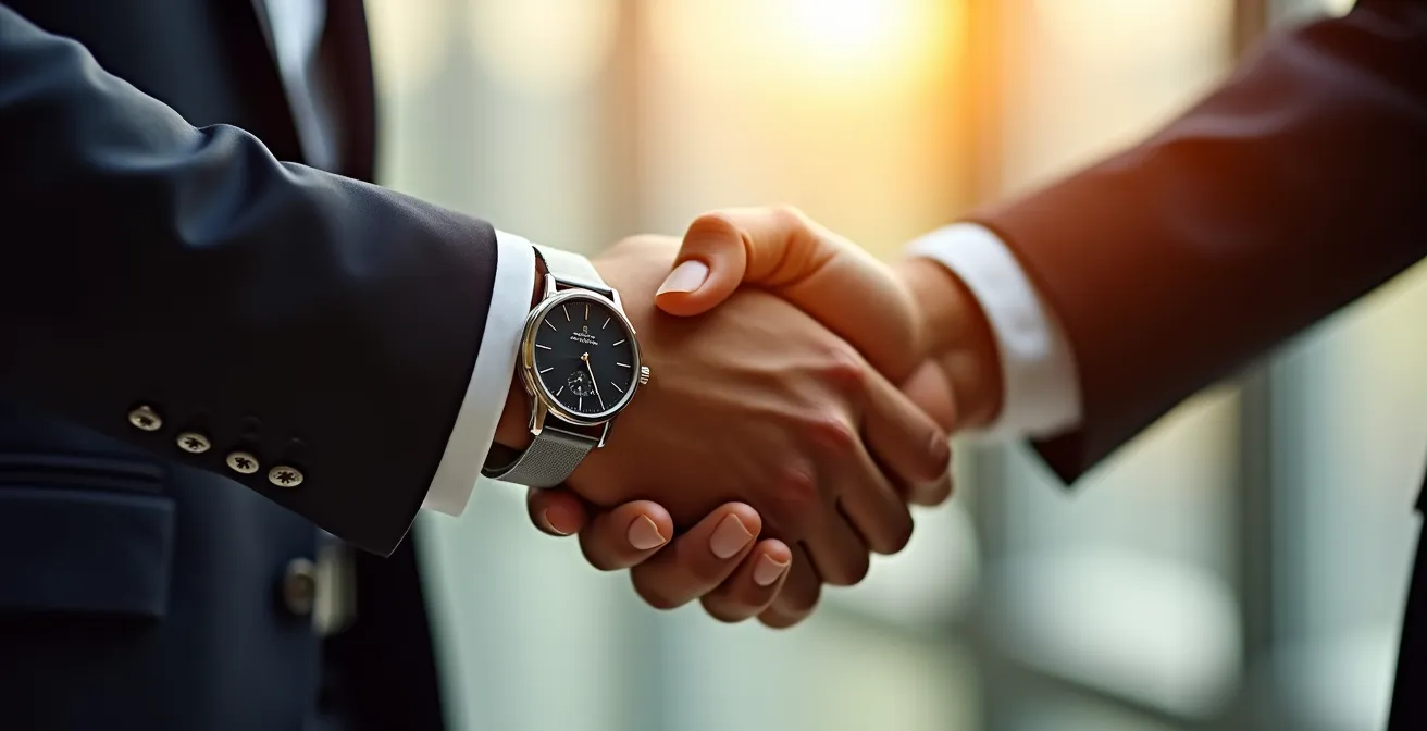 Poignée de main professionnelle symbolisant un accord d'investissement réussi